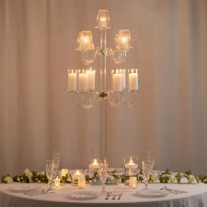 Crystal Glass Floor Candelabra – 11-Arm Candle Holder for Taper